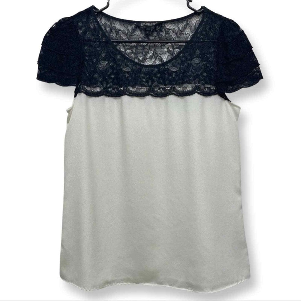 Express‎ Black Lace Top White Sleeveless Blouse Size Small